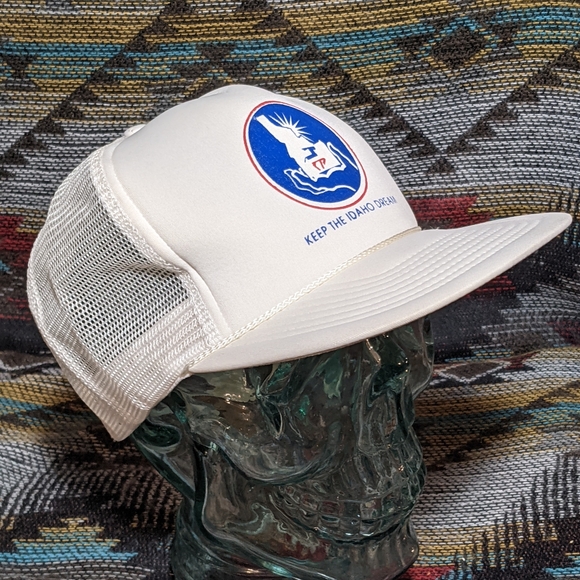 Vintage 80s Keep The Idaho Dream White Foam Mesh Trucker Snapback. Cleaned - Picture 2 of 4